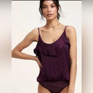New Free People Intimately Free People Purple Silky Bodysuit | Size Large